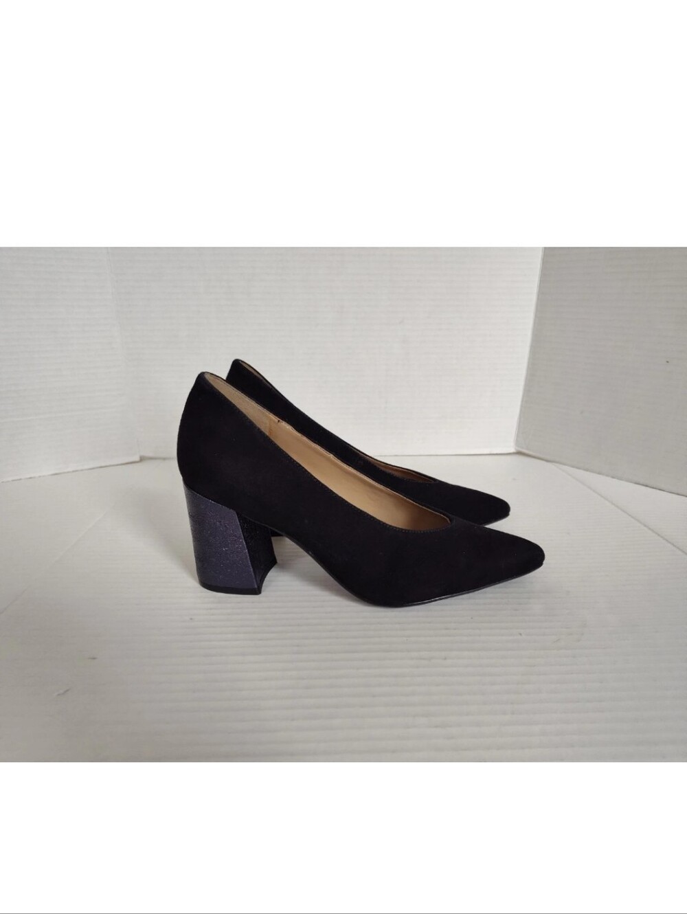 Naturalizer Suede Leather Dress Shoes Black Hope Block Heel Pump Sz 7.5 M